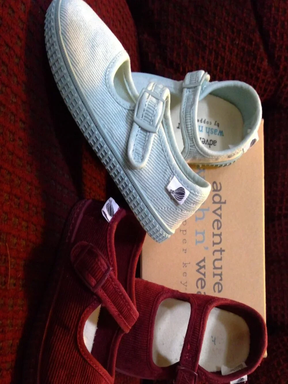 Kids Mary Jane Shoes in Light Mint and Burgundy -